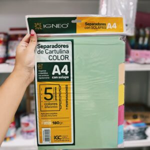 Separadores a4 cartulina con solapa por 5 unidades